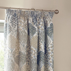 Wylder Ophelia Floral Jacquard Wedgewood Pencil Pleat Ready Made Curtain