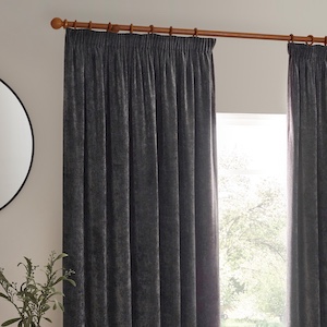 Yard Heavy Chenille Charcoal Pencil Pleat Ready Made Curtain