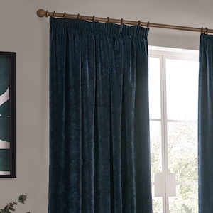 Yard Heavy Chenille Navy Pencil Pleat Ready Made Curtain