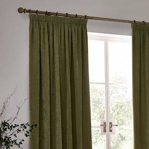 Yard Heavy Chenille Olive Pencil Pleat Ready Made Curtain