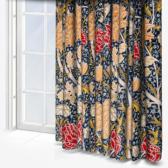 Morris & Co Cray Floral Velvet Indigo and Berry Pencil Pleat rm_curtain