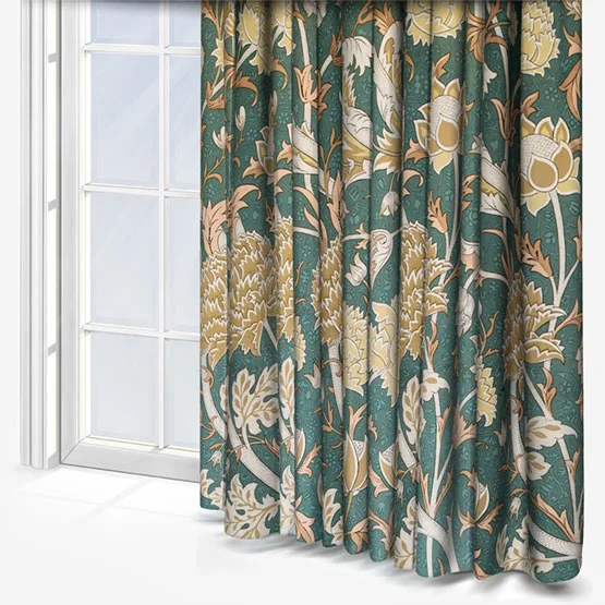 Morris & Co Cray Floral Velvet Sage and Sunflower Pencil Pleat rm_curtain