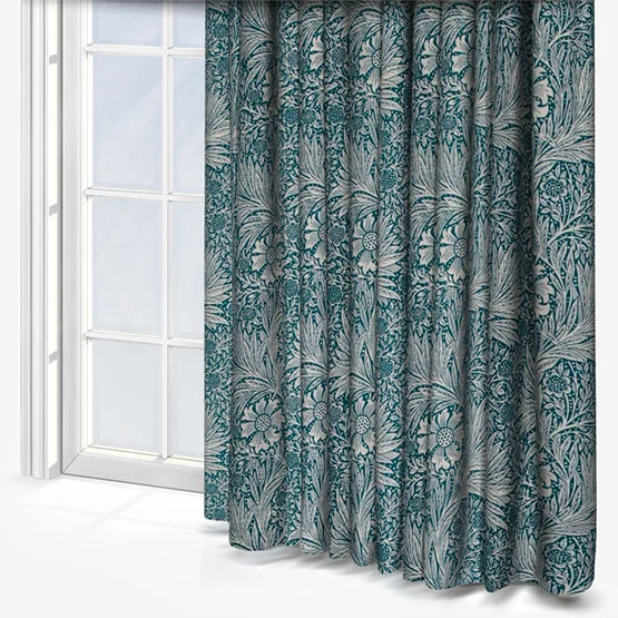 Morris & Co Marigold Floral Jacquard Indigo Pencil Pleat rm_curtain