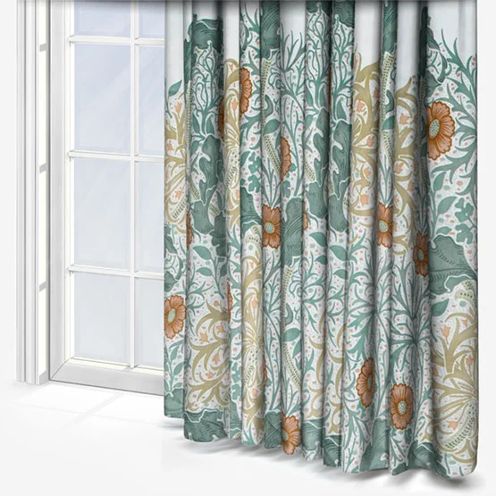 Morris & Co Seaweed Printed Velvet Stone and Sunflower Pencil Pleat rm_curtain