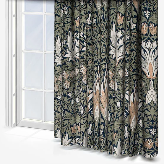 Morris & Co Snakesheads Jacquard Chenille Indigo and Leaf Pencil Pleat rm_curtain
