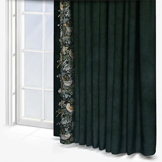 Morris & Co Strawberry Thief Embroidery Floral Forest Green Pencil Pleat rm_curtain