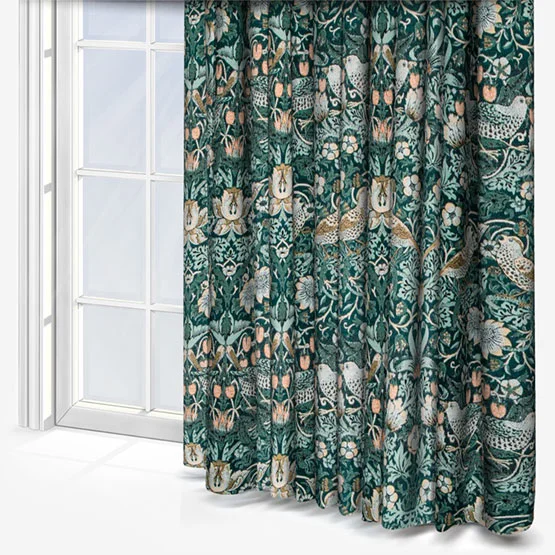 Morris & Co Strawberry Thief Jacquard Floral Forest Green Pencil Pleat rm_curtain