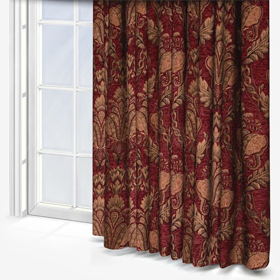 Paoletti Shiraz Traditional Jacquard Burgundy Pencil Pleat rm_curtain