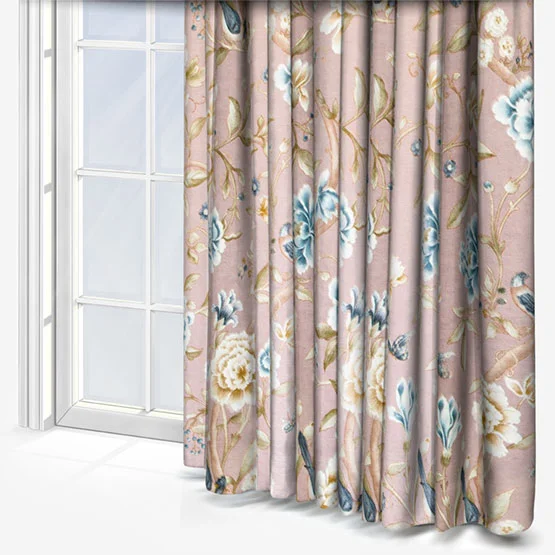 Sanderson Porcelain Garden Printed Chenille Blush Pencil Pleat rm_curtain