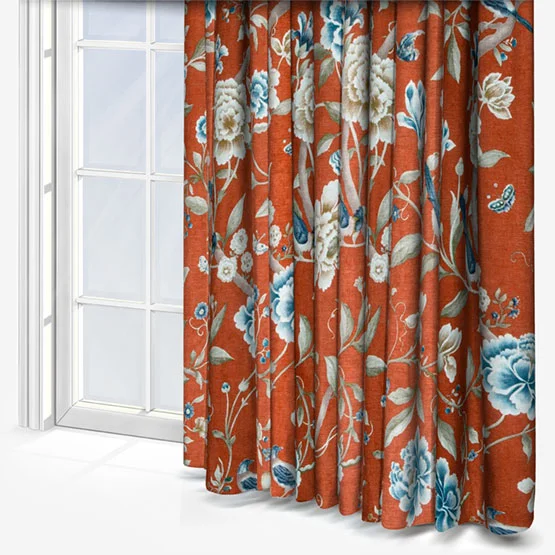 Sanderson Porcelain Garden Printed Chenille Rust Pencil Pleat rm_curtain