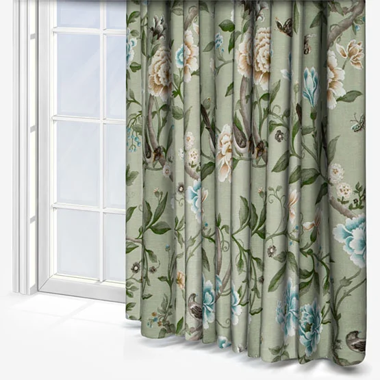Sanderson Porcelain Garden Printed Chenille Sage Pencil Pleat rm_curtain