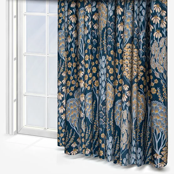 Wylder Ophelia Floral Jacquard Blue and Saffron Pencil Pleat rm_curtain