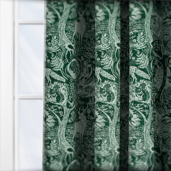 Furn Winter Woods Animal Chenille Emerald Eyelet rm_curtain