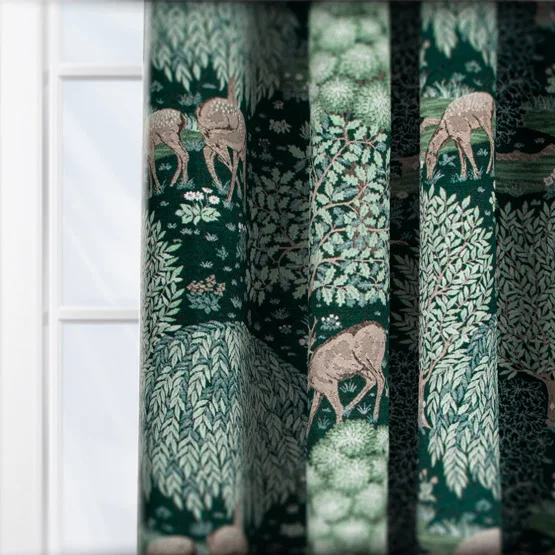 Morris & Co Brook Woodland Jacquard Forest Green Pencil Pleat rm_curtain