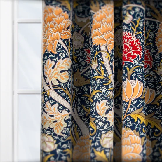 Morris & Co Cray Floral Velvet Indigo and Berry Pencil Pleat rm_curtain