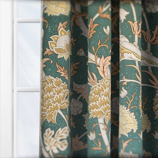 Morris & Co Cray Floral Velvet Sage and Sunflower Pencil Pleat rm_curtain