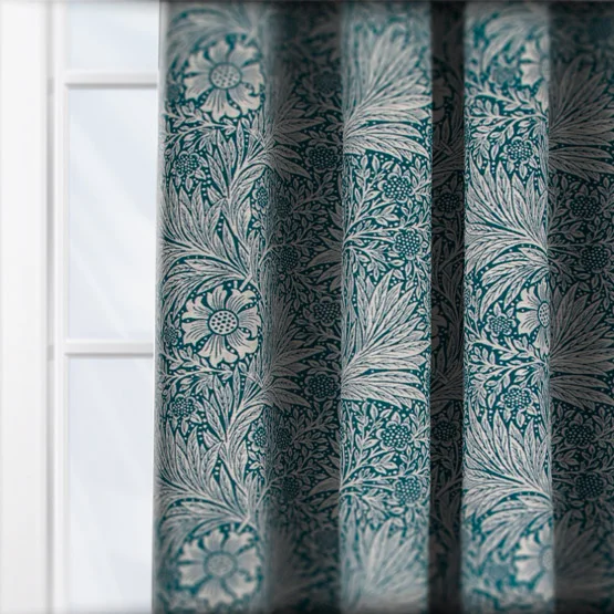 Morris & Co Marigold Floral Jacquard Indigo Pencil Pleat rm_curtain
