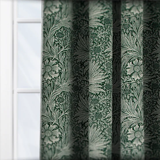 Morris & Co Marigold Floral Jacquard Leaf Green Pencil Pleat rm_curtain