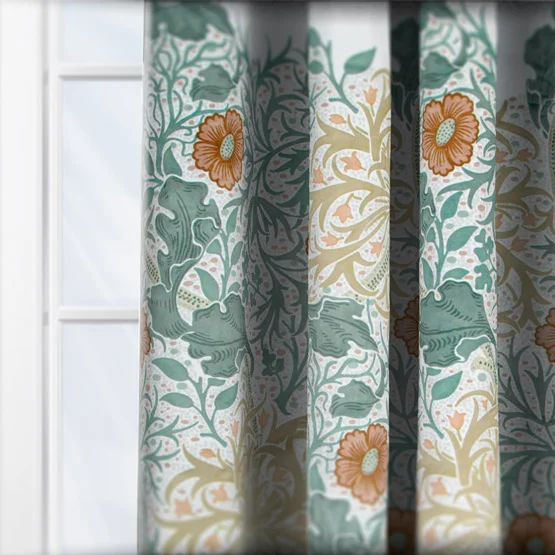 Morris & Co Seaweed Printed Velvet Stone and Sunflower Pencil Pleat rm_curtain