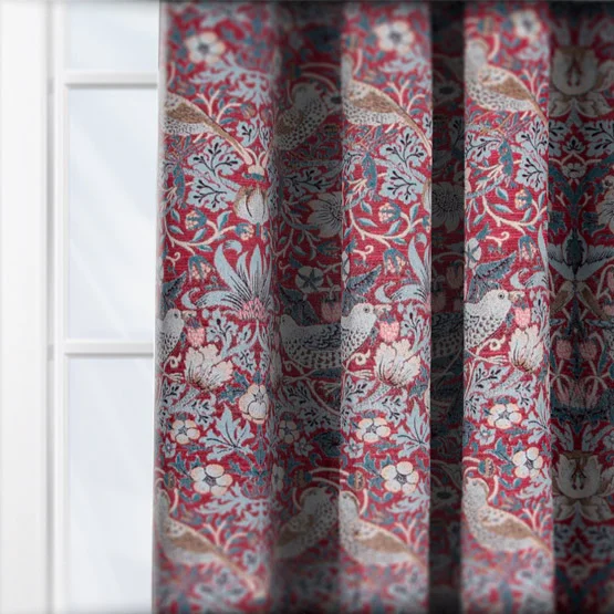 Morris & Co Strawberry Thief Jacquard Floral Berry Pencil Pleat rm_curtain