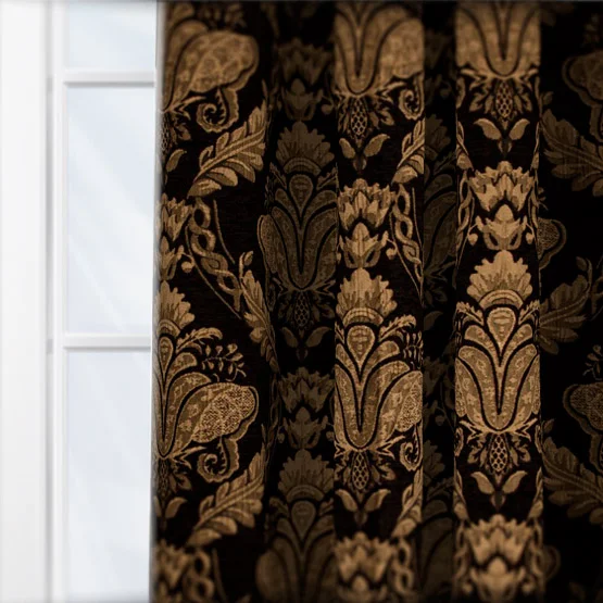 Paoletti Shiraz Traditional Jacquard Black Pencil Pleat rm_curtain