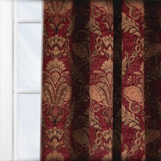 Paoletti Shiraz Traditional Jacquard Burgundy Pencil Pleat rm_curtain