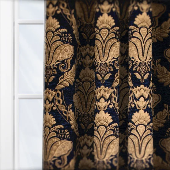 Paoletti Shiraz Traditional Jacquard Navy Pencil Pleat rm_curtain