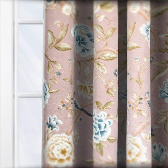 Sanderson Porcelain Garden Printed Chenille Blush Pencil Pleat rm_curtain