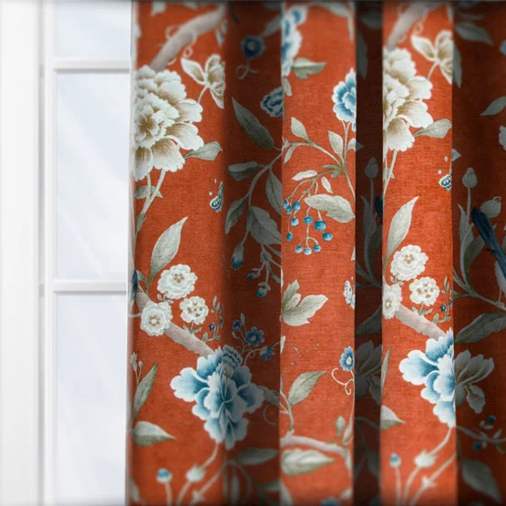 Sanderson Porcelain Garden Printed Chenille Rust Pencil Pleat rm_curtain