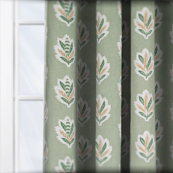Sanderson Sessiele Leaf Motif Sage Pencil Pleat rm_curtain