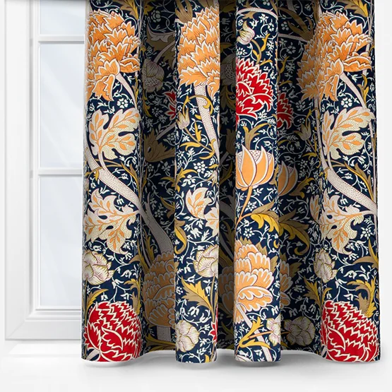 Morris & Co Cray Floral Velvet Indigo and Berry Pencil Pleat rm_curtain