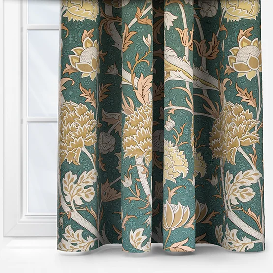 Morris & Co Cray Floral Velvet Sage and Sunflower Pencil Pleat rm_curtain