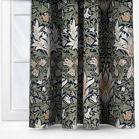 Morris & Co Snakesheads Jacquard Chenille Indigo and Leaf Pencil Pleat rm_curtain