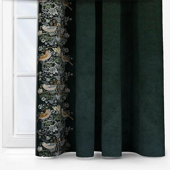 Morris & Co Strawberry Thief Embroidery Floral Forest Green Pencil Pleat rm_curtain