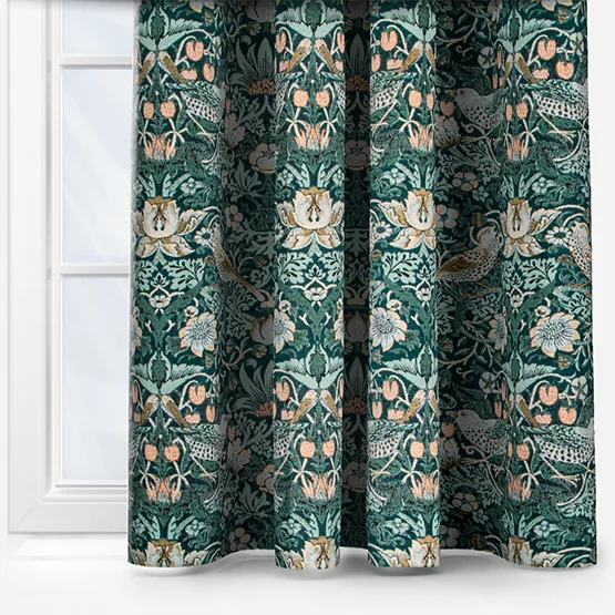 Morris & Co Strawberry Thief Jacquard Floral Forest Green Pencil Pleat rm_curtain