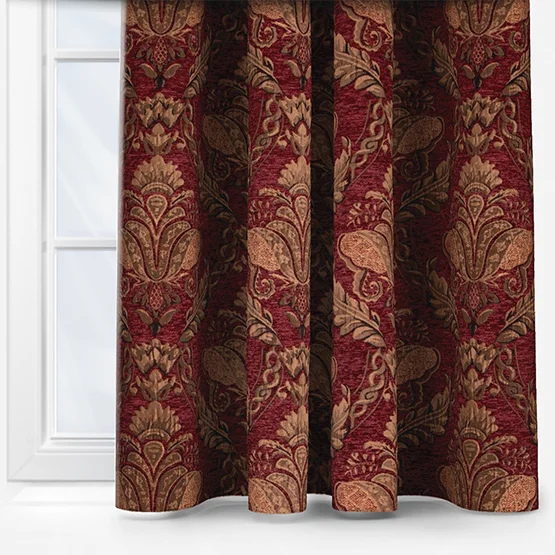 Paoletti Shiraz Traditional Jacquard Burgundy Pencil Pleat rm_curtain