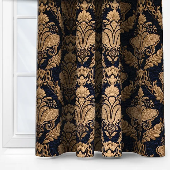 Paoletti Shiraz Traditional Jacquard Navy Pencil Pleat rm_curtain