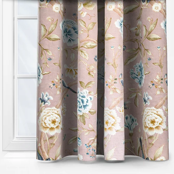 Sanderson Porcelain Garden Printed Chenille Blush Pencil Pleat rm_curtain