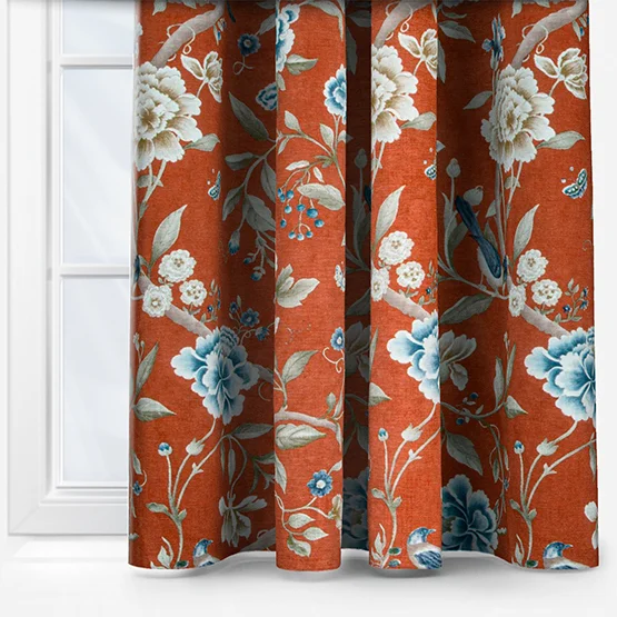 Sanderson Porcelain Garden Printed Chenille Rust Pencil Pleat rm_curtain
