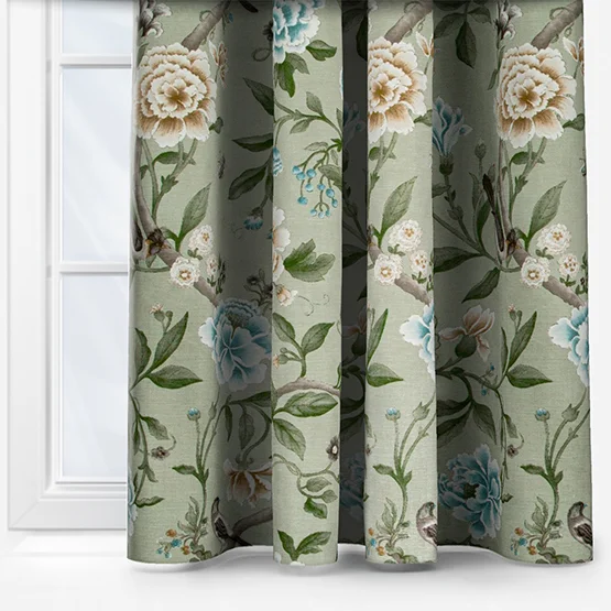 Sanderson Porcelain Garden Printed Chenille Sage Pencil Pleat rm_curtain