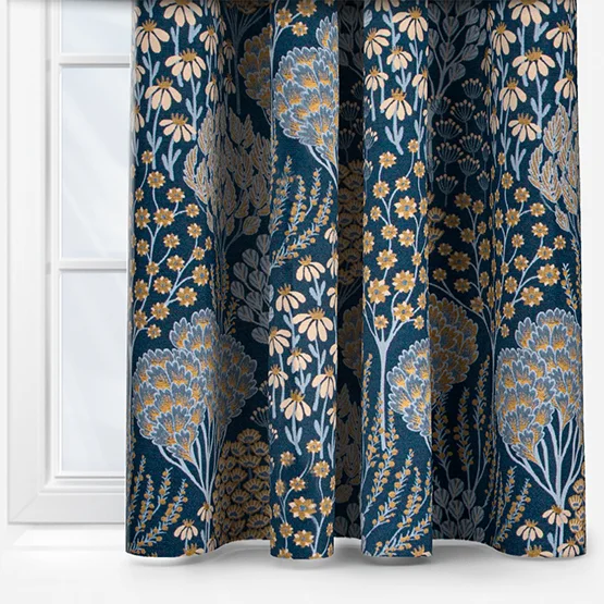 Wylder Ophelia Floral Jacquard Blue and Saffron Pencil Pleat rm_curtain