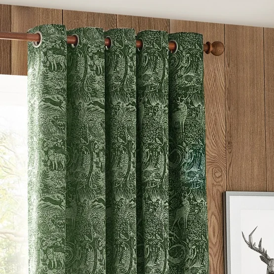Furn Winter Woods Animal Chenille Emerald Eyelet rm_curtain