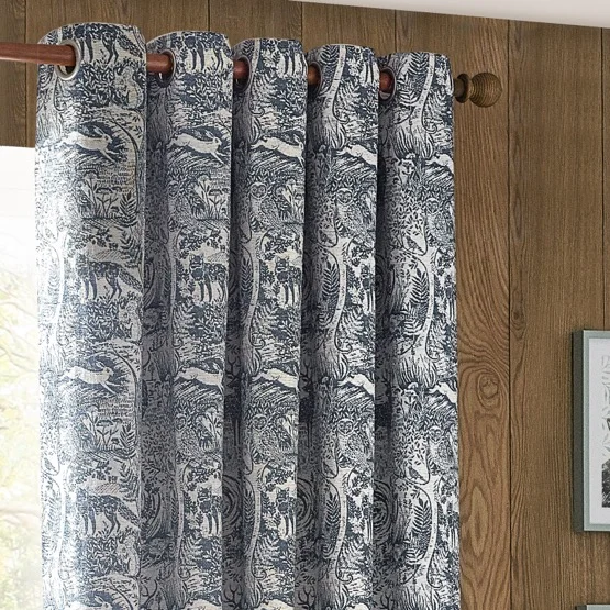 Furn Winter Woods Animal Chenille Midnight Eyelet rm_curtain