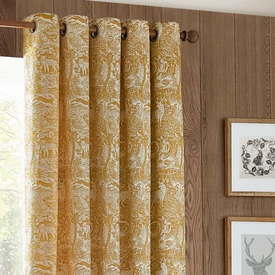 Furn Winter Woods Animal Chenille Ochre Eyelet rm_curtain
