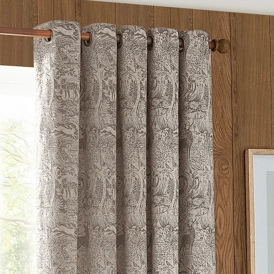 Furn Winter Woods Animal Chenille Taupe Eyelet rm_curtain