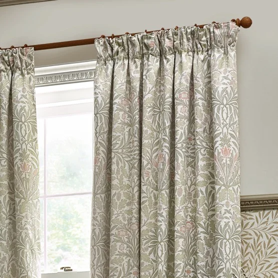 Morris & Co Acorn Multi Jacquard Stone and Sage Pencil Pleat rm_curtain