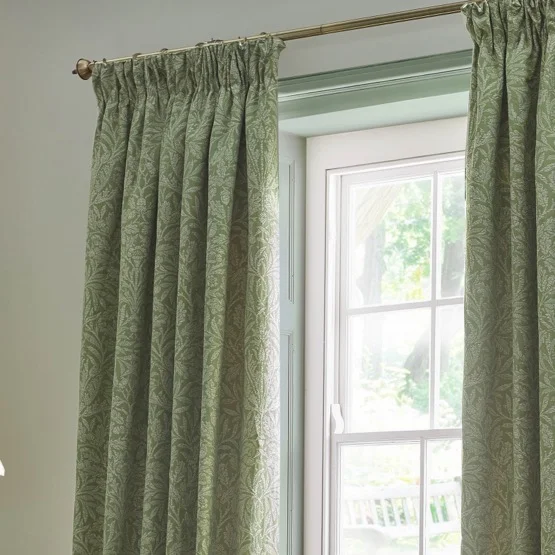 Morris & Co Acorn Tonal Matt Sage Pencil Pleat rm_curtain