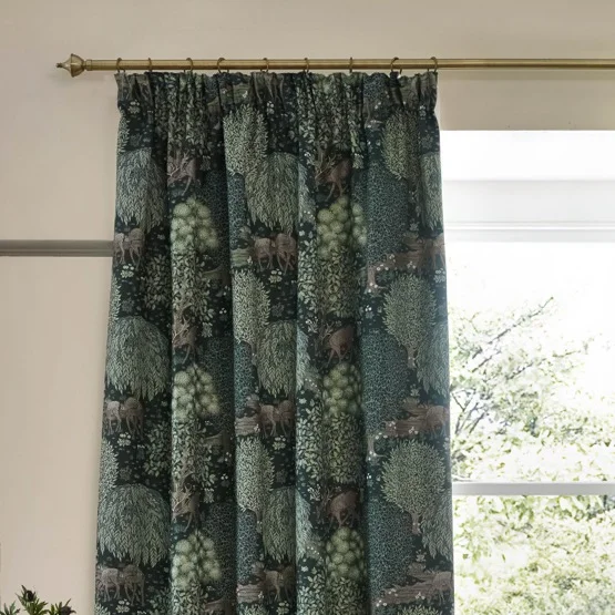 Morris & Co Brook Woodland Jacquard Forest Green Pencil Pleat rm_curtain