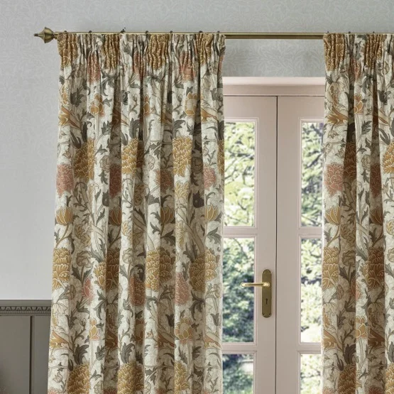 Morris & Co Cray Floral Velvet Clay and Stone Pencil Pleat rm_curtain