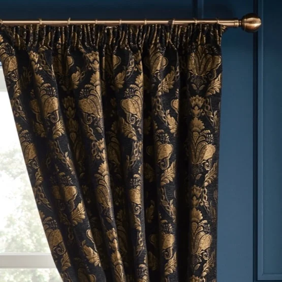 Paoletti Shiraz Traditional Jacquard Black Pencil Pleat rm_curtain